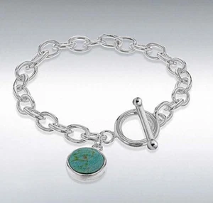 Plata de Ley Mujer Turquesa Charm Belcher T. Barra Pulsera 19.1cm - Imagen 1 de 1