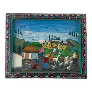 Signed Francisco Cuyo Vega Original Indigenous Village Life Scene Folk Art Paint - Picture 1 of 10