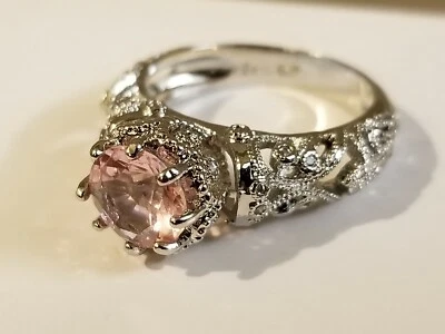 Sobreposição de ouro branco 18k, anel de safira rosa e branca 1,87 ctw tamanho 7 - Imagem 1 de 4