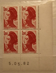 Bloc de 4 - 1,80 LIBERTE - Coin daté - YT2220 - Neuf** - 1982 - Picture 1 of 1