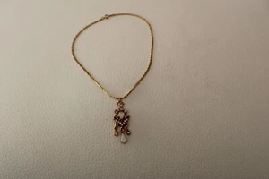LORENZO VINTAGE GOLD TONE OPAL CLEAR RHINESTONE NECKLACE - Picture 1 of 5