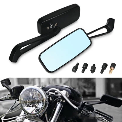 Rectangle Motorcycle Mirrors For Harley Cruiser Bobber Chopper Softail 8mm/10mm - Image 1 of 4