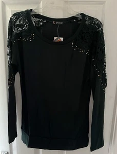 Kaleidoscope Forest Green Fine Knit Lace Shoulders Top, UK-16 - Picture 1 of 7