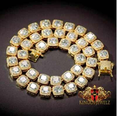 Cadena personalizada con racimo de flores de cubo de hielo acabado en oro amarillo eslabones cuadrados 5 mm 20 ~ 22" Foto 1 de 2