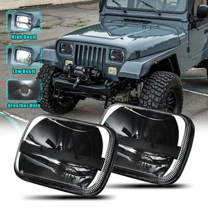 Pair For Jeep Wrangler YJ 1987-1995 5X7 7x6" inch LED Headlights H6054 Rectangle - Picture 1 of 12