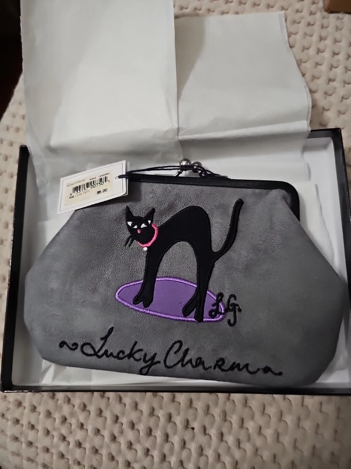 Cartera sin asas gris LULU by Lulu GUINNESS cierre nuevo de lote con gato negro Foto 1 de 4