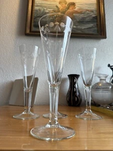 4 Antike Sekt Champagner Pokale Gläser Handgeschliffen Groß! Antikglas - Picture 1 of 10