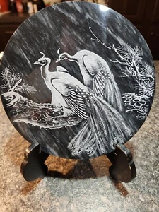 Vintage Chinese Hand Carved Etched Green Pea Fowl/Green Peacock Marble - Picture 1 of 3