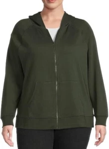 Terra & Sky Women's Full Zip Hoodie Jacket Size 1X Green Fleece Sweatshirt NWT - Picture 1 of 5