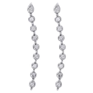 10K White Gold Diamond Dangler Fanuk Set 0.74" Long Journey Earrings 1/20 Ct. - Picture 1 of 5