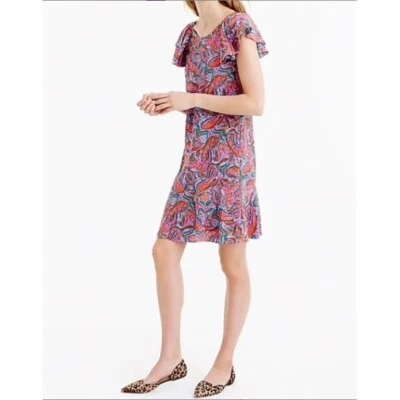Vestido J CREW Seda Paisley Talla 4 Multicolor Manga Corta Flutter Forrado Foto 1 de 4