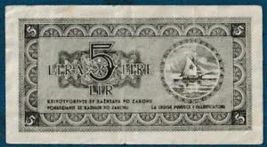 5 Lire 1945. WWII issue for Istria, Fiume, Slovenia, Original banknotes ! - Picture 1 of 2
