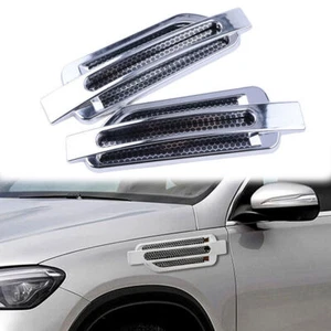 Chrome Silver Auto Bonnet Air Intake Flow Side Fender Vent Hood Scoop Cover Trim - Picture 1 of 9