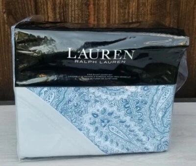 Ralph Lauren Bantry Paisley Flannel KING Duvet Cover & Shams Set Blue - Image 1 of 4