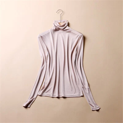 Camiseta interior de mujer 100 % seda morera cuello alto manga larga tejida China Foto 1 de 4