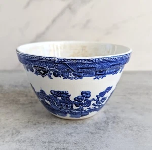 Antique Blue Willow Blue & White Pudding Mixing Bowl, England - Picture 1 of 10