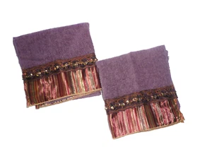 AVANTI ALLIANCE EGGPLANT PURPLE STRIPE RUST GOLD (2PC) WASHCLOTH  SET - Picture 1 of 6