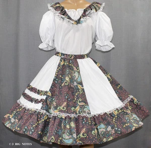 WHITE, PINK, TURQOISE, GREEN PAISLY FLOWER SQUARE DANCE DRESS SIZE MEDIUM - Imagen 1 de 1