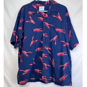 David Carey Men XL Blue Lobster Print Cape Cod Summer Vacation Sht Sleeve Shirt - Picture 1 of 7