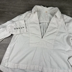 Top de mujer Free People talla mediana manga larga cuello en V pulóver mezcla de lino BOHO - Imagen 1 de 18