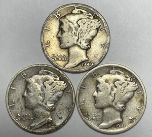 1940, 1940-D und 1940-S 10C Merkur Groschen 90% Silber - Bild 1 von 2