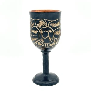 Holz Weinkelch geätzt Floral handgeschnitzt 6 Oz 7,25 x 3 Zoll Tiki Barware - Bild 1 von 12