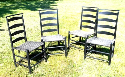 VINTAGE SET OF 4 SHAKER DINING CHAIRS WITH SHAWL BARS - Image 1 of 4