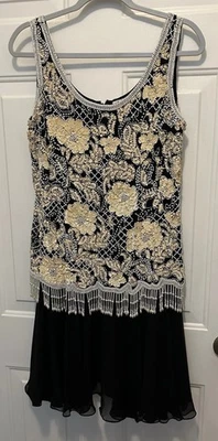 Vestido para mujer Niteline negro vintage con cuentas lentejuelas calce y acampanado - talla 8 Foto 1 de 4