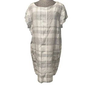 EILEEN FISHER Chambray luftiges Etuikleid Bio Leinen Baumwolle kariert XL - Bild 1 von 6