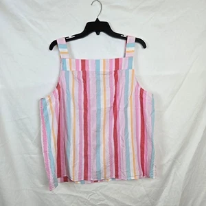 Talbots Pink Metallic Multi Stripe Sleeveless Square Neck Coastal Preppy Top XL - Picture 1 of 8