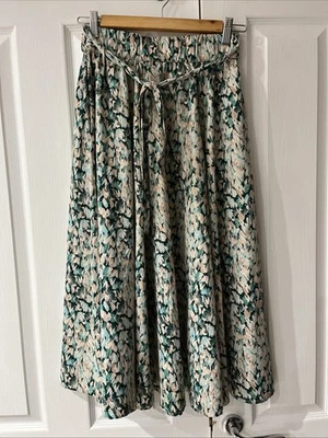 H&M Patterned Midi Skirt, Size XS, Green / Pink, Elasticated Waist, Pockets, VGC - Image 1 of 4