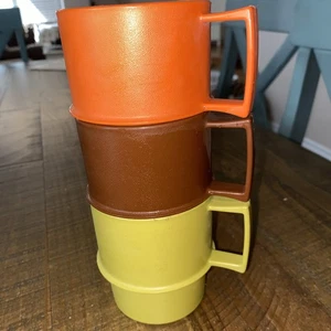 Vintage Tupperware Stackable Mugs Cups Harvest Colors Lot of 3 - Picture 1 of 7