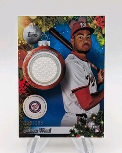 James Wood 2025 Topps Holiday PR-JWO Blue Foil Game Used Relic RC #d/299 Nats - Picture 1 of 2
