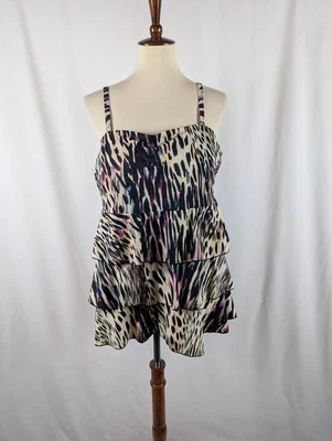 Sujetador Cacique Tankini Estampado Leopardo Negro Blanco Rosa Volantes en Niveles Talla 22 Foto 1 de 4