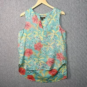Tommy Bahama Blue Floral V-Neck Sleeveless Top Womens Small Petite Linen - Imagen 1 de 7