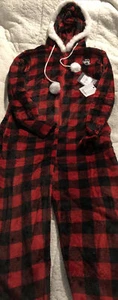Bearpaw Ladies Hooded Red Plaid One Piece Pajama Super Soft Size Medium W Tags - Picture 1 of 4