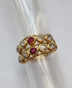 Goldring  18kt = 750  Gr  55 - 56  8 Zirkonbrillis 2 Rubine 1,6 ct Handarbeit - Bild 1 von 23