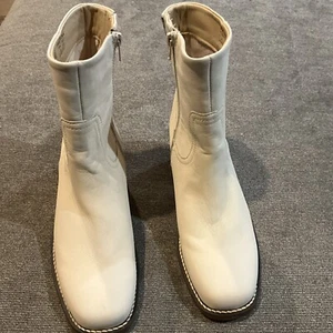 New Patina Handmade In Mexico Beige Leather Boots Brown Heels Size 8 - Picture 1 of 7