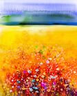 Abstrakte Aquarellmalerei lila Kosmosblume, violette Kornblume, weiße und orange