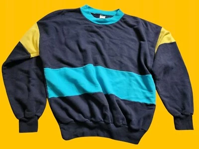 Sudadera Vintage Años 80 Para Mujer M Retro Colorblock Cuello Redondo EE. UU. Foto 1 de 4