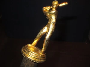 MW.A.571: GOLD METAL BASEBALL PLAYER + BAT HANDLE ON ASH WOOD WALKING STICK CANE - Picture 1 of 8