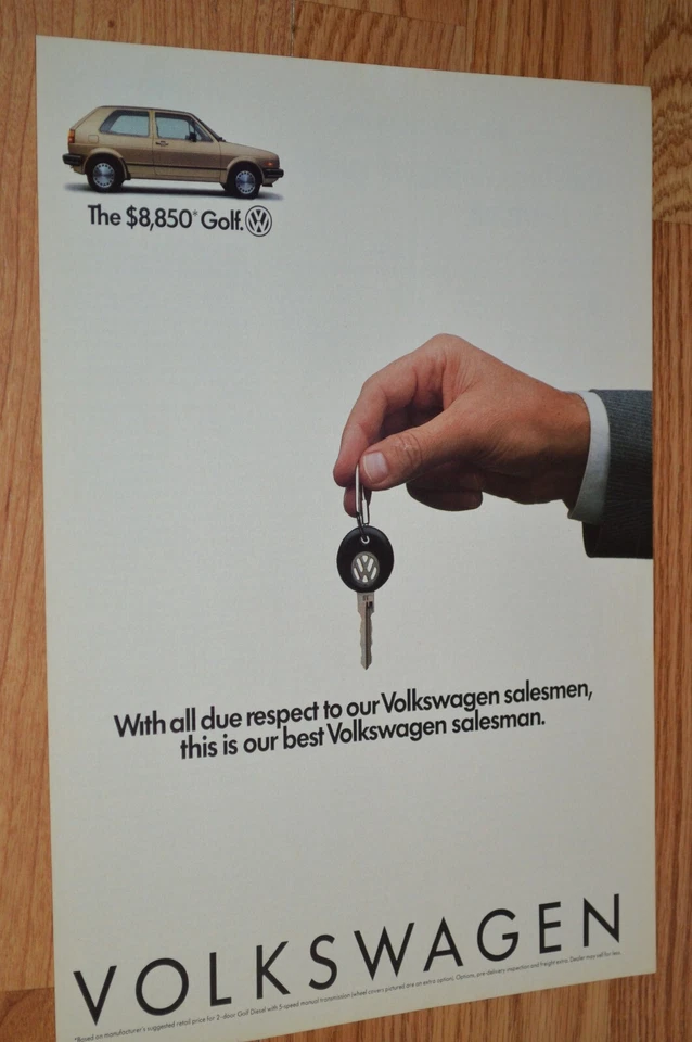 1986 VW GOLF DIESEL ОРИГИНАЛЬНЫЙ ВИНТАЖНЫЙ РЕКЛАМА ПЕЧАТНАЯ РЕКЛАМА ОБЪЯВЛЕНИЕ 86 ФОЛЬКСВАГЕН - Изображение 1 из 1