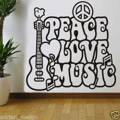 Peace LOVE Music wall Sticker Decal Transfer new design 3 sizes available        - Image 1 of 3