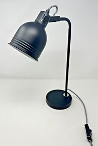 Retro Look Black Metallic Angled Desk Table Lamp In Cord Switch Striped Cable