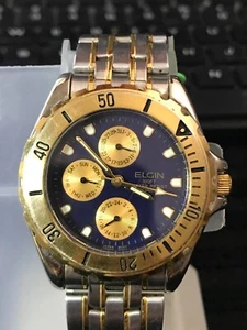 Elgin 40mm FS373 040 Triple Register Day Date Quartz Men's Watch, Run (Lot2455) - Picture 1 of 10