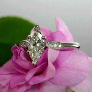 2.10Ct Marquise-Cut Moissanite Solitaire Engagement Ring 14k White Gold Plated - Picture 1 of 5