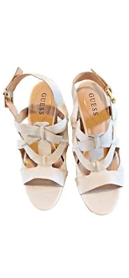 Guess Harlea White Snake Skin Embossed Cork Wedge Heels Size 10 - Image 1 of 4