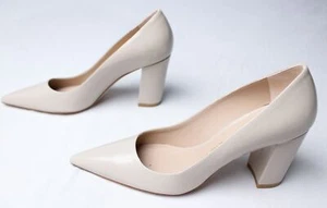 Stuart Weitzman Women's 85 Leather Block Pumps JL3 Beige Size US:6.5 UK:3.5 - Picture 1 of 12