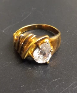 Vintage UTC Vermeil 925 Sterling Silver Gold Plated Cubic Zirconia Ring Size 9 - Picture 1 of 9