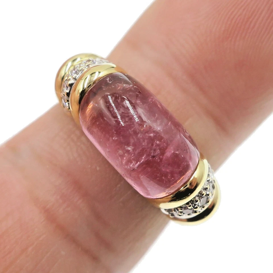 Fabulous 18k Solid Yellow Gold Natural Pink Tourmaline and Diamond Ring Size 6.5 - Image 1 of 4